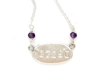 Zip Code Necklace in Silver, Custom Graduation Gift, College Present, Going Away Gift, Camp, Bunk Gift | MAS Designs by Maxine Schwartz