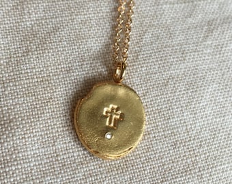 Gold Cross Charm Necklace, Christ Necklace, Handmade, Unique, One of a Kind Jewelry