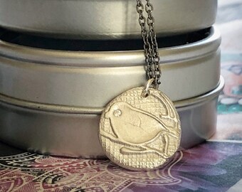 Bird Charm Necklace in Gold or Silver, Animal Necklace, Birdie, Tweet Tweet, Dove, Pigeon, Mas Designs Jewelry by Maxine Schwartz