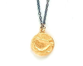 Bird Charm Necklace in Gold or Silver, Animal Necklace, Birdie, Tweet Tweet, Dove, Pigeon | Mas Designs by Maxine Schwartz