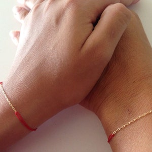 14K Gold Red String Bracelet - Beaded Ball Bracelet Silk Cord - Silk Cord Red String Bracelet Solid Gold - Simple Bracelet - Best Friend