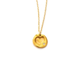 Gold Heart Charm Necklace, Valentines Day, Mother, Daughter Jewellery, Jewelry, Girlfriend, BFF, Camp Gift, Love necklace, I love you,