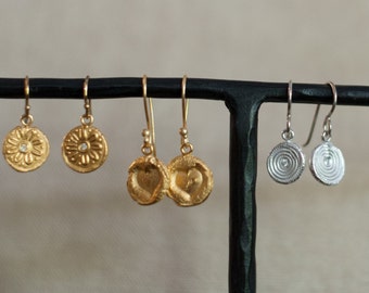 Hanging Earrings in Silver or Gold, Light, Natural Designs, Hearts, Flowers, Dangly Earrings, Zen Circles, Mas Designs by Maxine Schwartz