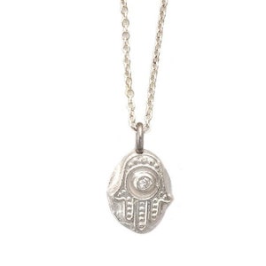 Chamsa Charm Necklace, Silver, Hand of God, Religious Jewelry, Hamsa Necklace, Judaica, Good Luck, Evil Eye, Jewish Jewelry, Jewellery