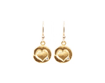 Hanging Heart Earrings in Silver or Gold, Light, Natural Designs, Heart Jewelry, Dangly Earrings, Handcraft | MAS Designs by Maxine Schwartz