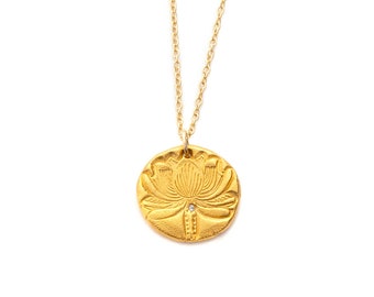 Lotus Flower Charm Necklace in Gold, Lotus Blossom, Yoga Jewelry, Namaste, Flower Necklace, Flora Jewelry, Yogi Gift, Yoga Gift