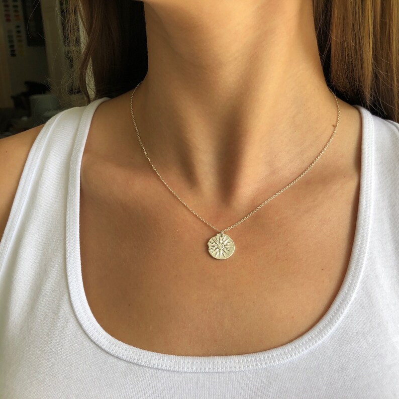 Sun Charm Necklace in Silver or Gold/ Yoga gift/ Friend gift/ BFF/Spring/Summer/ Mothers Day image 3