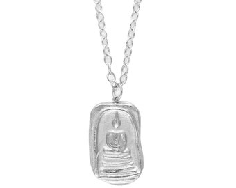 Silber Buddha Charme lange Perlen Halskette in Silber, handgefertigt, Freundschaftsgeschenk, Yogi Geschenk, Yoga Geschenk, Buddah Schmuck, Namaste Schmuck