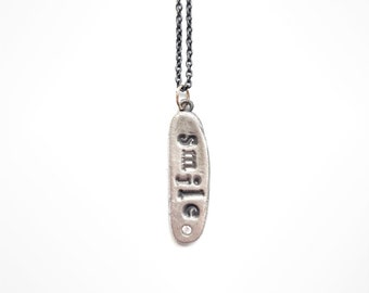 One of a Kind, Handmade, Oxidized Silver, Motivational, Smile Charm Necklace