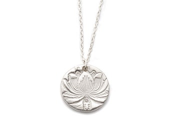 Lotus Flower Charm Necklace in Silver, Namaste, Yogi Gift, Yoga Gift | MAS Designs by Maxine Schwartz