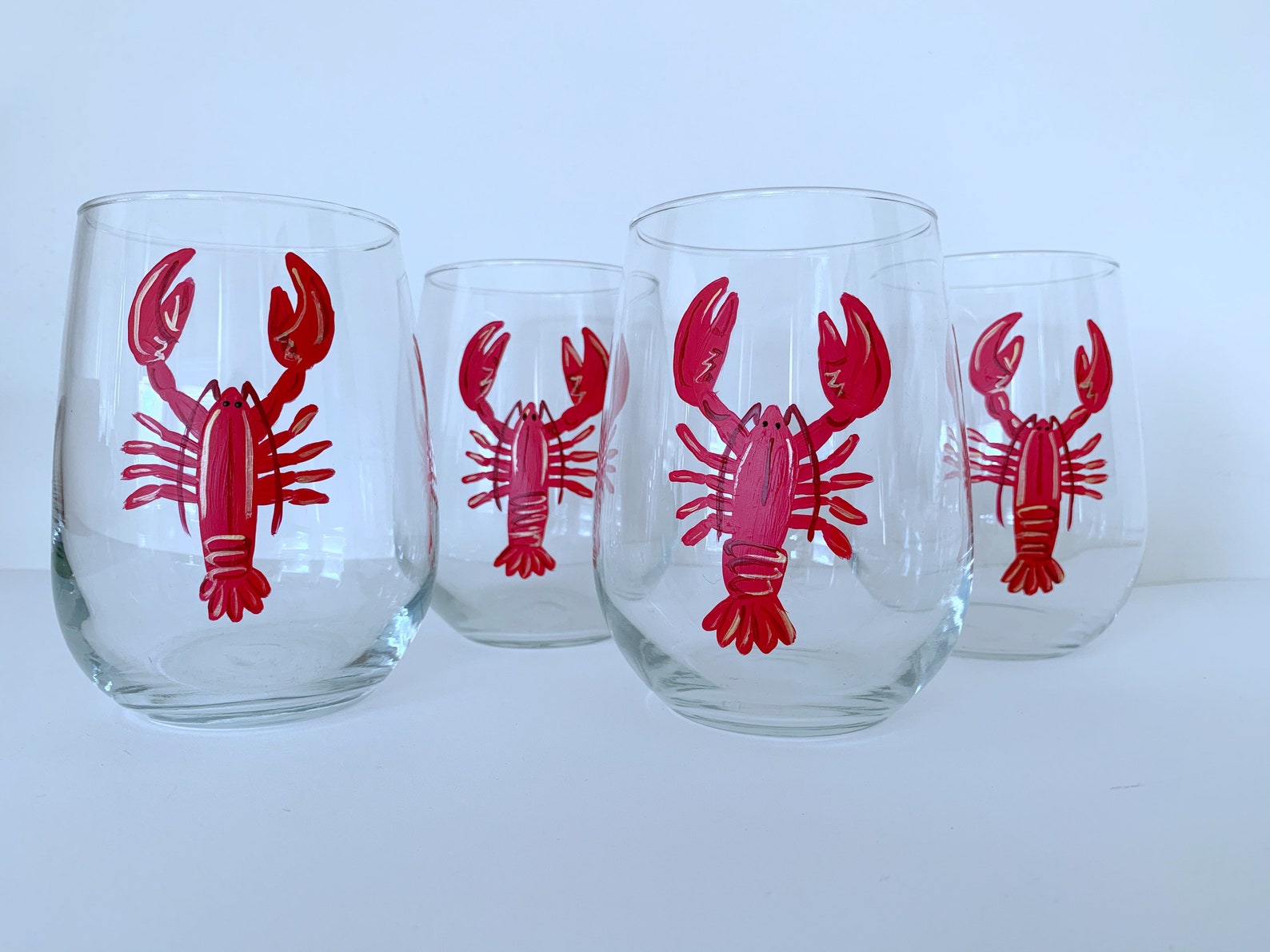 Red Lobsters/ Set of 4 Stemless White Wine Glasses Etsy
