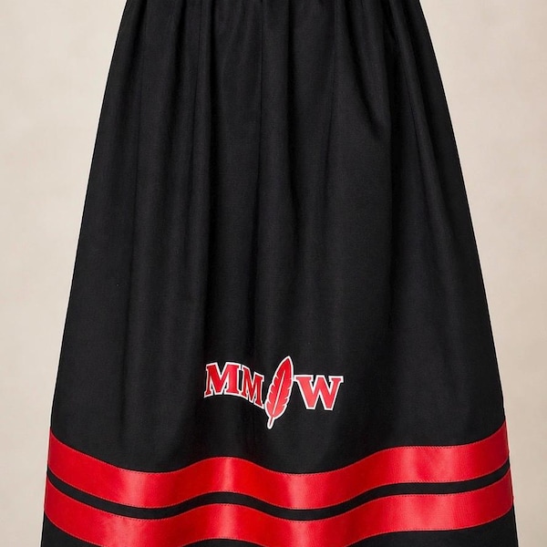 MMIW Ribbon Skirt, Black Cotton, Adjustable Waist, 31" Length