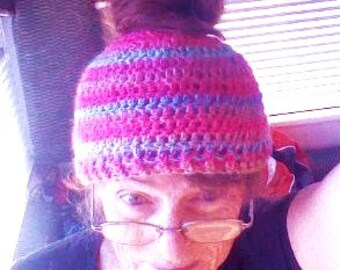 PDF 2 Crochet Patterns Top down, and bottom up Messy Bun hats