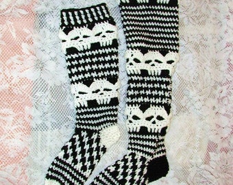 PDF Crochet Pattern  Creepy Skull Slipper Stockings Knee High and over the knee Versions