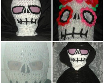 PDF  Grim Reaper, or Sugar Skull  Ski Mask with Hood  Pattern Balaclava