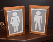 FREE SHIPPING 2 Men and Women Restroom custom framed signs display restaurant bar solid rustic cedar
