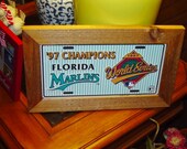 FREE SHIPPING Rare Florida Marlins 1997 License Plate Sign Framed cedar World Series Champs