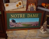FREE SHIPPING University of Notre Dame custom framed lettered solid cedar wood panoramic oak finish country rustic wall hanging display