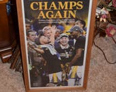 FREE SHIPPING Golden State Warriors 2017 NBA Champions Custom complete framed San Francisco Chronicle newspaper Oak Finish