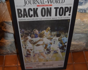Free Shipping University of Kansas 2022 National Champions Original Framed original Newspaper Back on Top