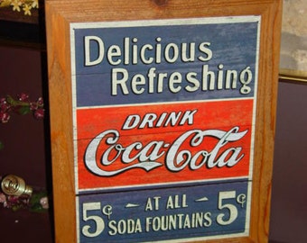 FREE SHIPPING Coca Cola custom framed solid cedar wood 15X18 man cave metal Delicious sign oak finish country rustic wall hanging display
