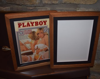 FREE SHIPPING 70's 8 1/4 x 11 1/4 size Playboy Magazine deep profile display frame solid rustic cedar wood oak finish black matte