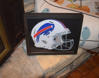 FREE SHIPPING Rare Buffalo Bills framed large team FatHead Football Helmet solid cedar dark finish