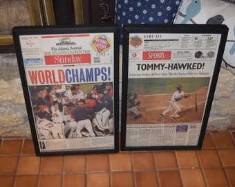 FREE SHIPPING Vintage 2 Set Atlanta Braves 1995 World Series Champions Custom framed original complete newspaper deep profile frame