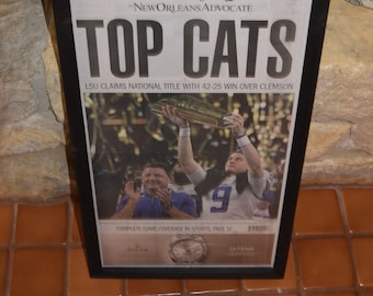 FREE SHIPPING LSU 2019 National Football Champions Original Framed Newspaper Times Picayune Top Cats