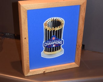 FREE SHIPPING Chicago Cubs custom cedar framed 2016 World Series Champions display decal deep profile man cave desk shelf