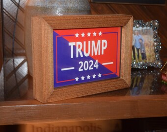 FREE SHIPPING Rare 4 x 6 Size Donald Trump Bumper Sticker display framed deep profile solid rustic cedar Style 3