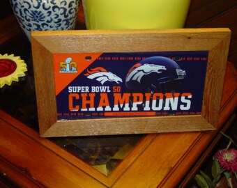 FREE SHIPPING Denver Broncos License Plate Sign Super Bowl 50 Custom Framed cedar 6x12 metal display sign