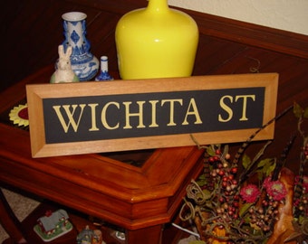 FREE SHIPPING Wichita St large man cave custom lettered solid cedar wood framed sign oak finish country rustic bar display