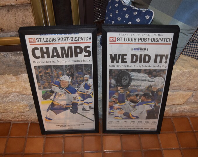 Featured listing image: FREE SHIPPING 2 Set St Louis Blues 2019 Stanley Cup Champions Custom framed original complete newspapers
