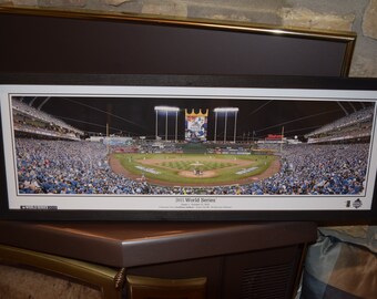FREE SHIPPING 2015 World Series Kansas City Royals panoramic framed print solid wood dark finish rustic display
