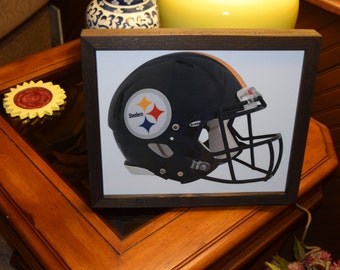 FREE SHIPPING Rare Pittsburgh Steelers framed large team FatHead Football Helmet solid cedar dark finish