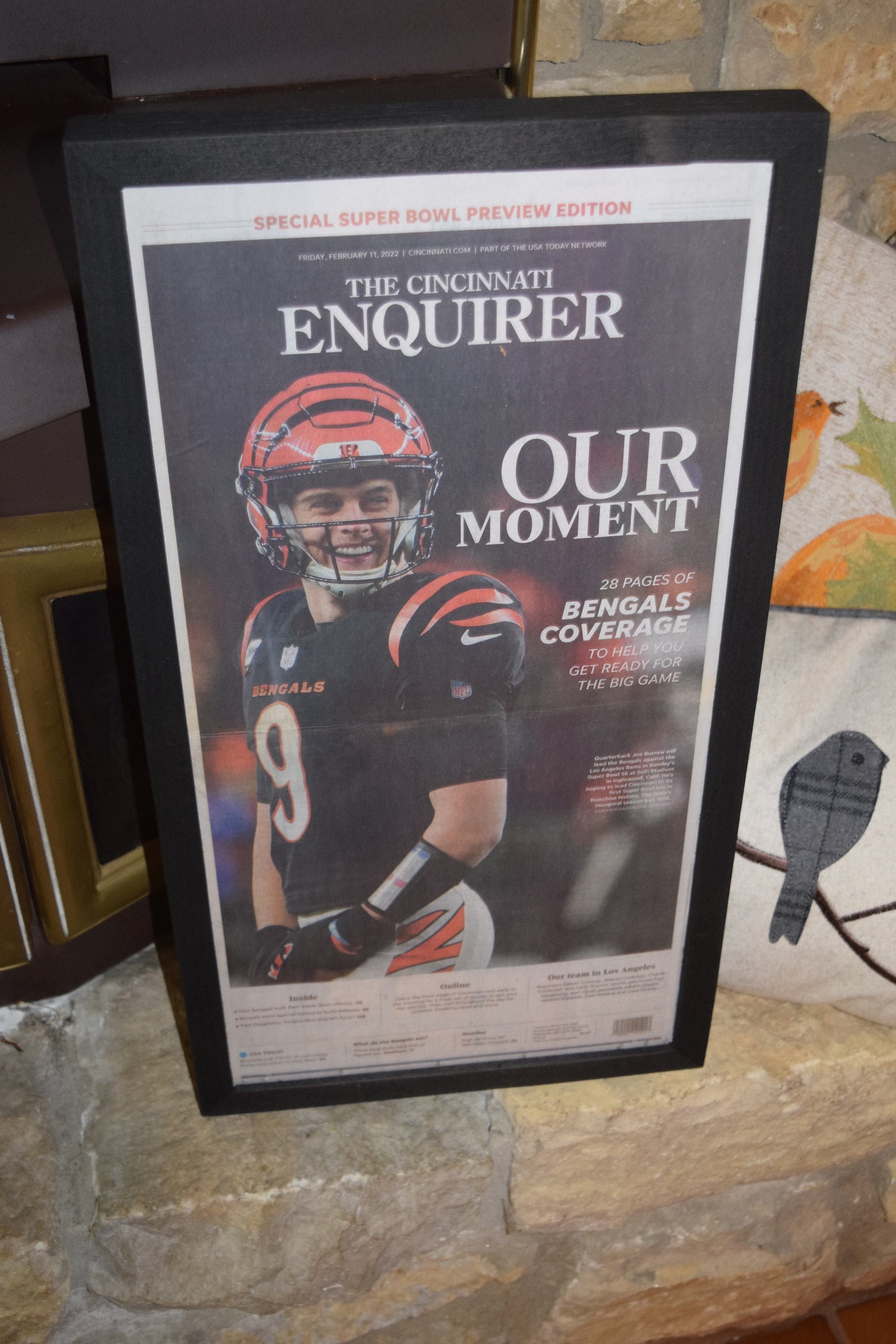 Free Shipping Cincinnnati Bengals Complete 0riginal Framed newspaper Super Bowl LVI Special Preview Edition