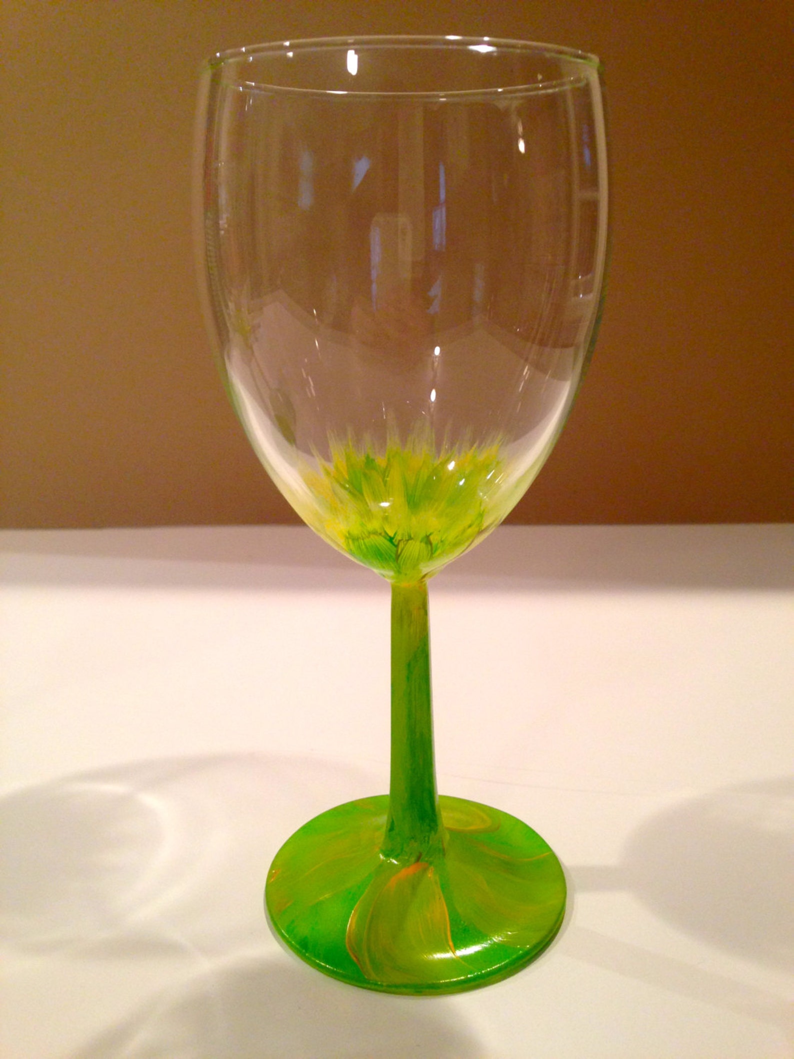 Yellow and Green Flower Wine Glasses Etsy