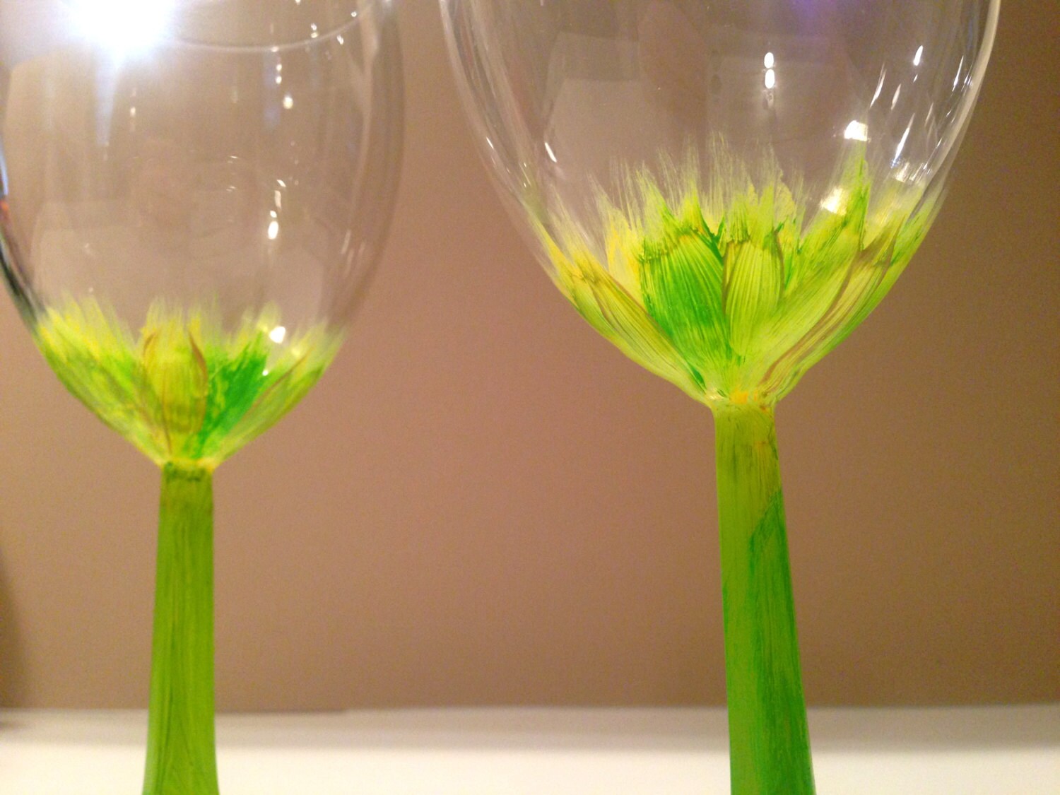 Yellow and Green Flower Wine Glasses Etsy
