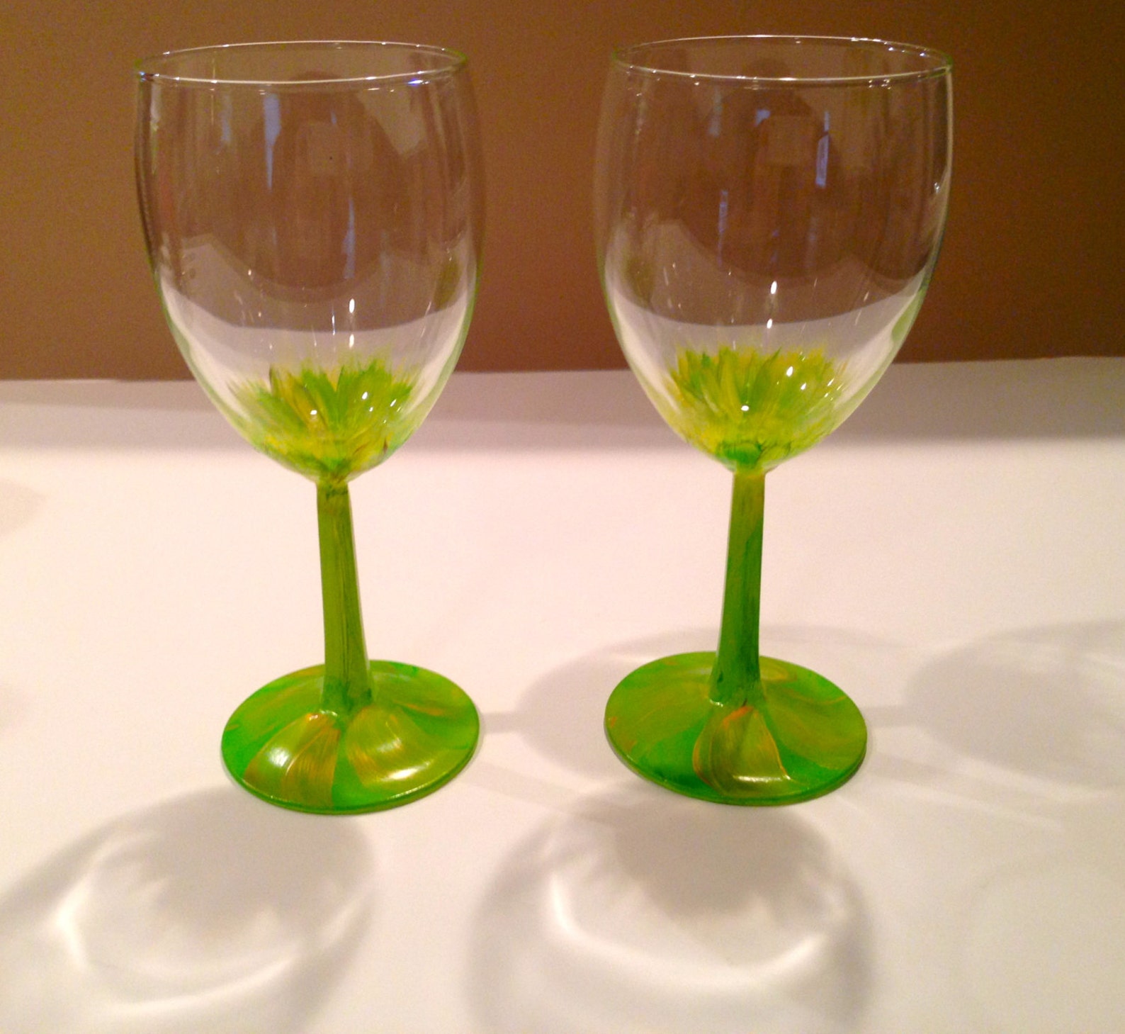 Yellow and Green Flower Wine Glasses Etsy