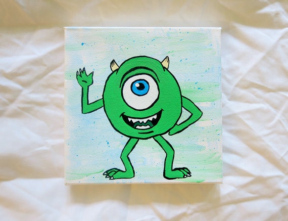 Mike Wazowski Monsters Inc Nursery Baby Shower Decor Art Kids Room Acrylic Painting 6 X 6 In