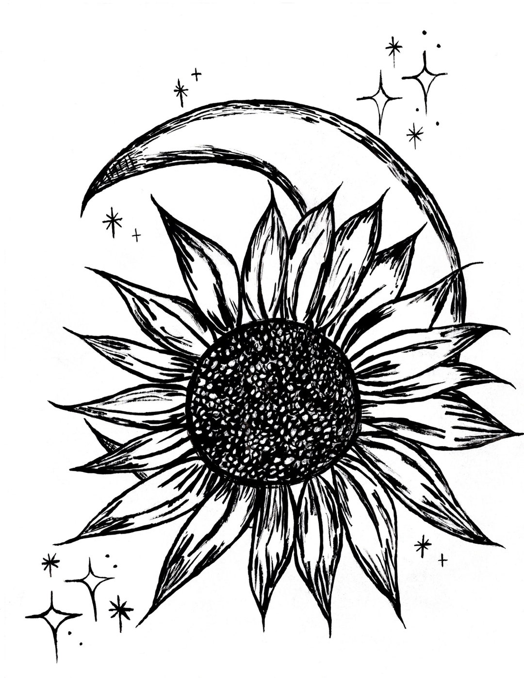 Sunflower Moon Art Print, Moon Art Print, Witch Art, Witchy Art Print