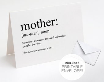 Mother's Day Funny Printable Card, Printable Card for Mom, Mom Birthday, Dictionary Definition Card, Mom Superhero, Mother's Day Gift