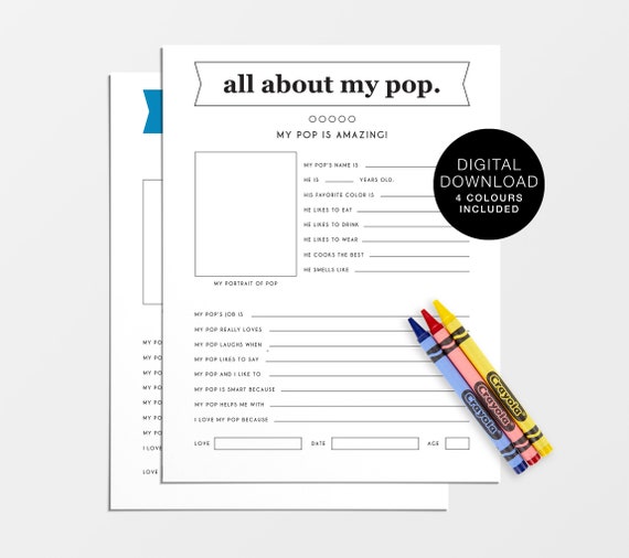 All About My Pop Kid's Worksheet Pop Birthday Grandpa Etsy Australia