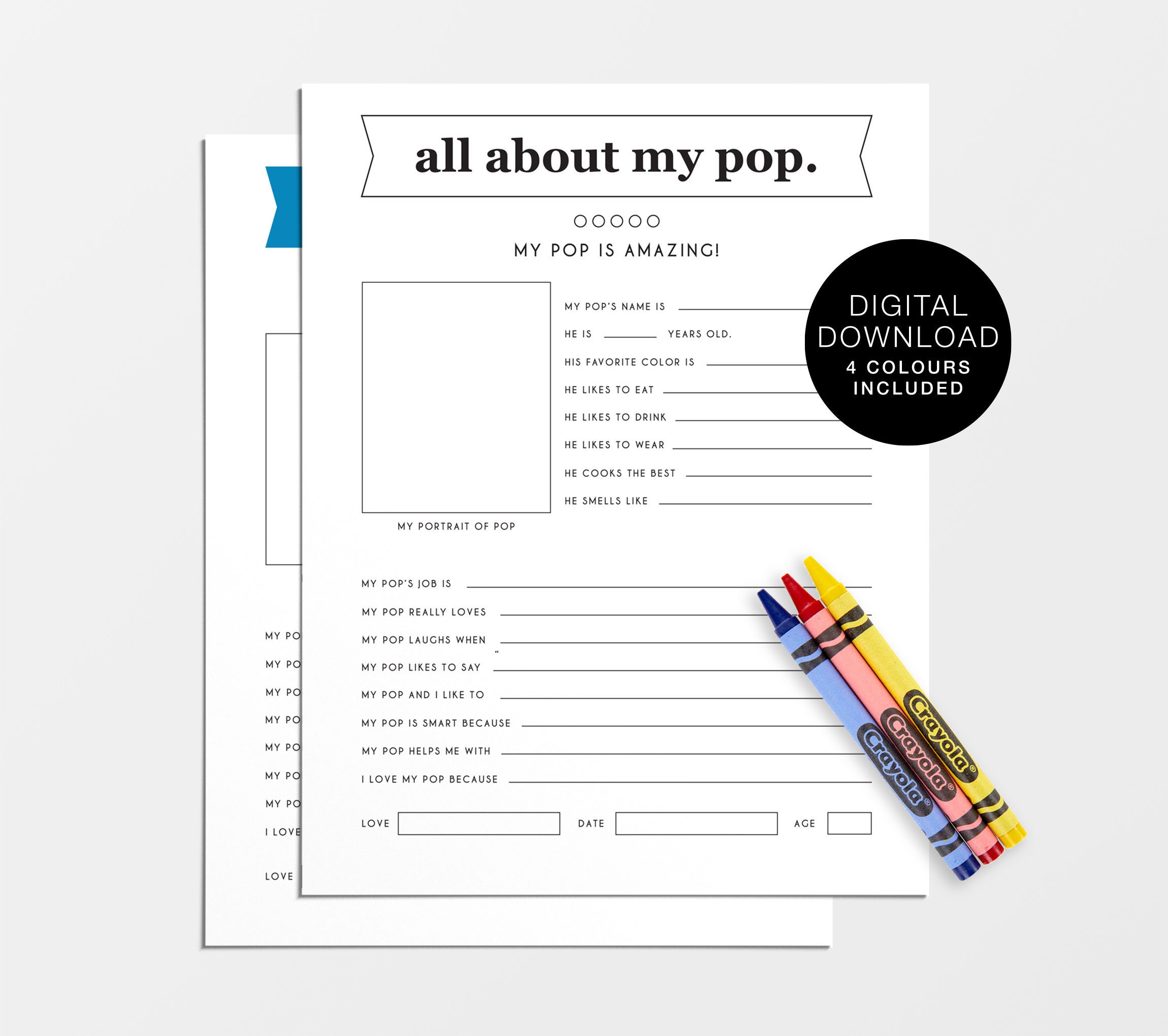 All About My Pop Kid's Worksheet Pop Birthday Grandpa | Etsy Canada
