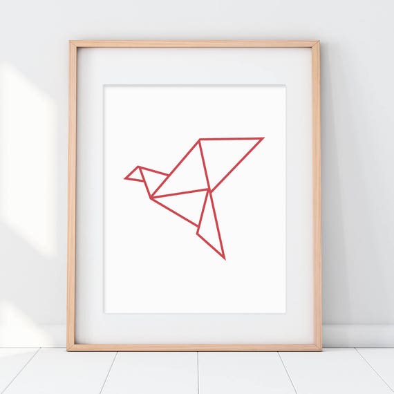 Rote Kran Origami Kindergarten Kunstdruckposter Roter Vogel Kunst Geometrische Vogel Kunstdruckkindergarten Kinder Wand Dekor Moderne Kids