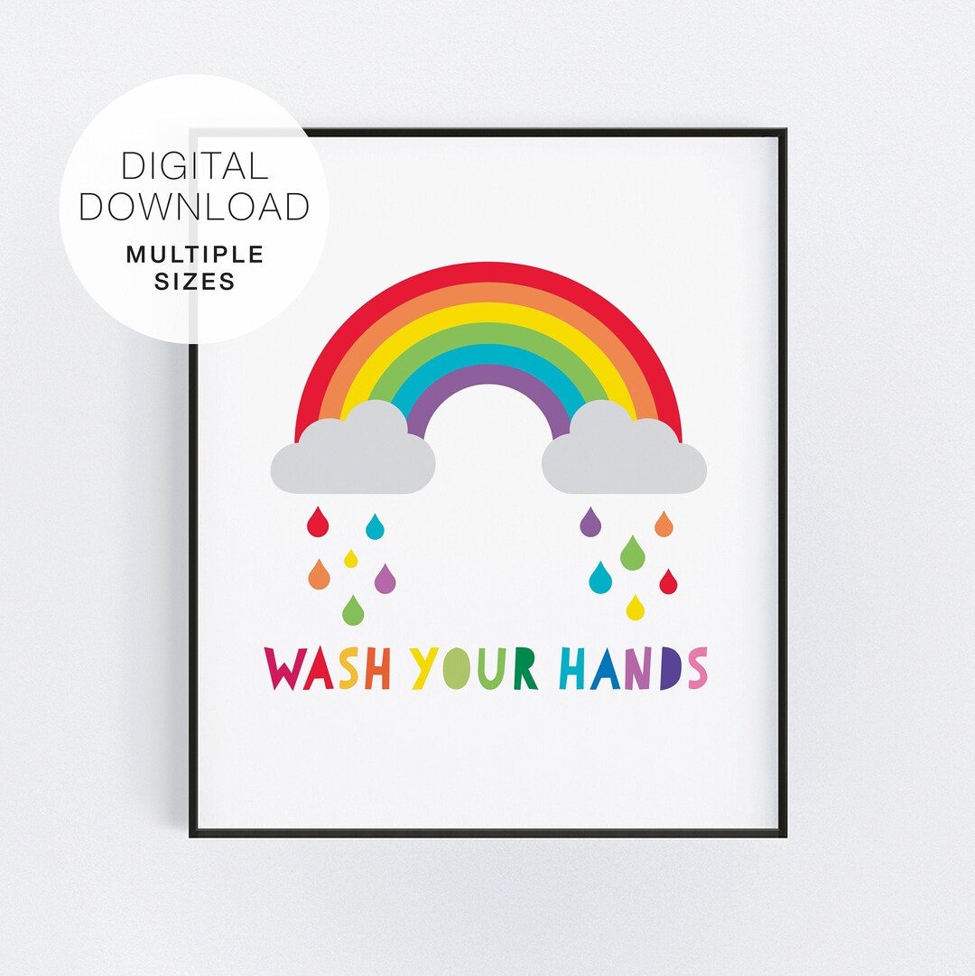 Wash Your Hands Rainbow Bathroom Sign Cute Kids Bathroom Art - Etsy