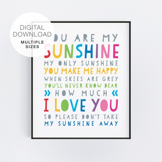 You Are My Sunshine Printable Rainbow Typography Printable Etsy