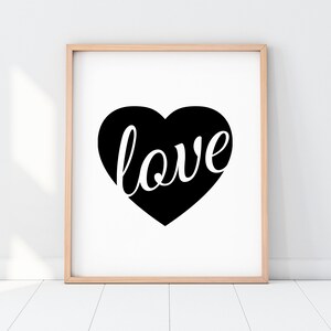 Love Heart Typography Word Art, Black and White Printable, Black Heart ...