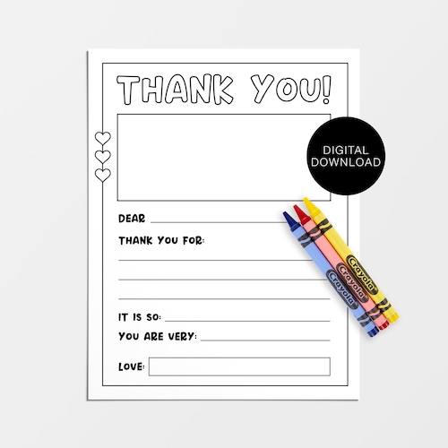 Printable Coloring Thank You Cards for Kids Kids' Thank - Etsy Canada